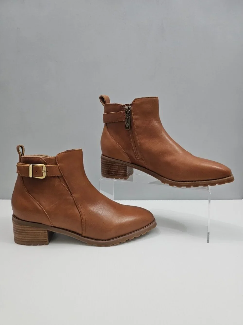 Blondo Sullivan Waterproof Ankle Boot Tan Leather Buckle Block Heel Womens 8